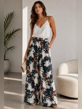 BCBGMaxAzria Wide-Leg Floral Splash Pants